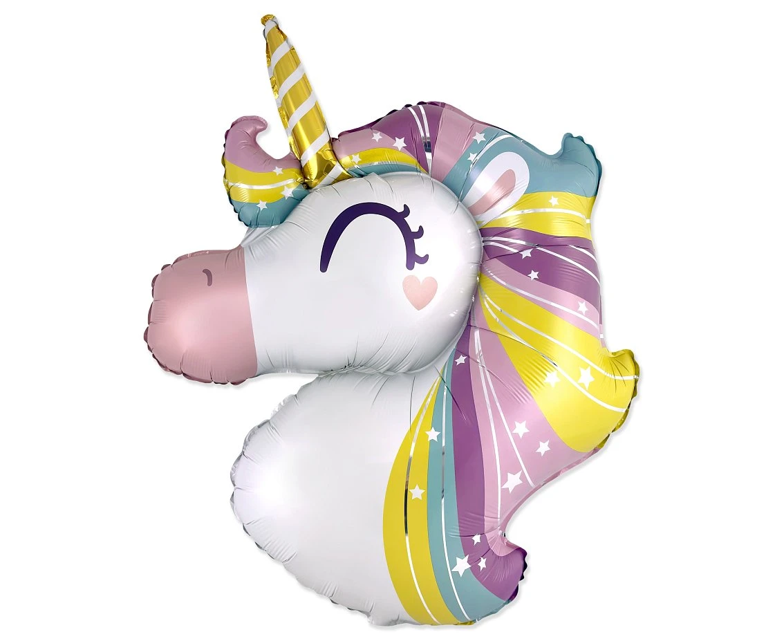 Foil balloon 24" FX - Pastel unicorn (head), unpacked